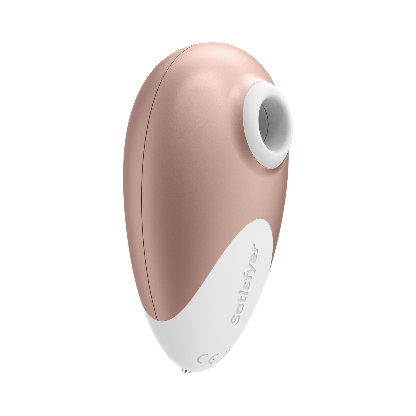 Bottom right of the Satisfyer Deluxe Air Pulse Stimulator, with "Satisfyer" written at the bottom of the product.