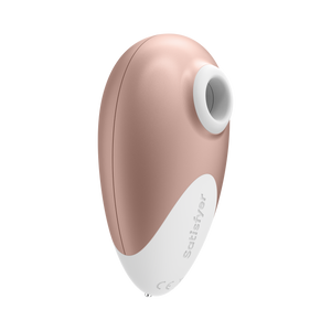 Bottom right of the Satisfyer Deluxe Air Pulse Stimulator, with "Satisfyer" written at the bottom of the product.