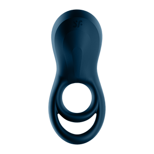 Top of the Satisfyer Epic Duo Ring Vibrator displaying the "SF" logo on the top center of the product.