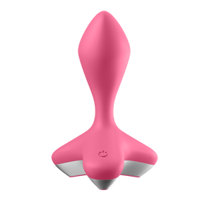 Front of the Satisfyer Game Changer Plug Vibrator, with the power button visible at the center of the base.
