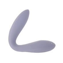 Load image into Gallery viewer, Satisfyer G-Spot Flex 2 Multi Vibrator bent to 90 degree angle from the back, showing the flexebility, on the top far right of the multi vibrator showing the magnetic charging port.