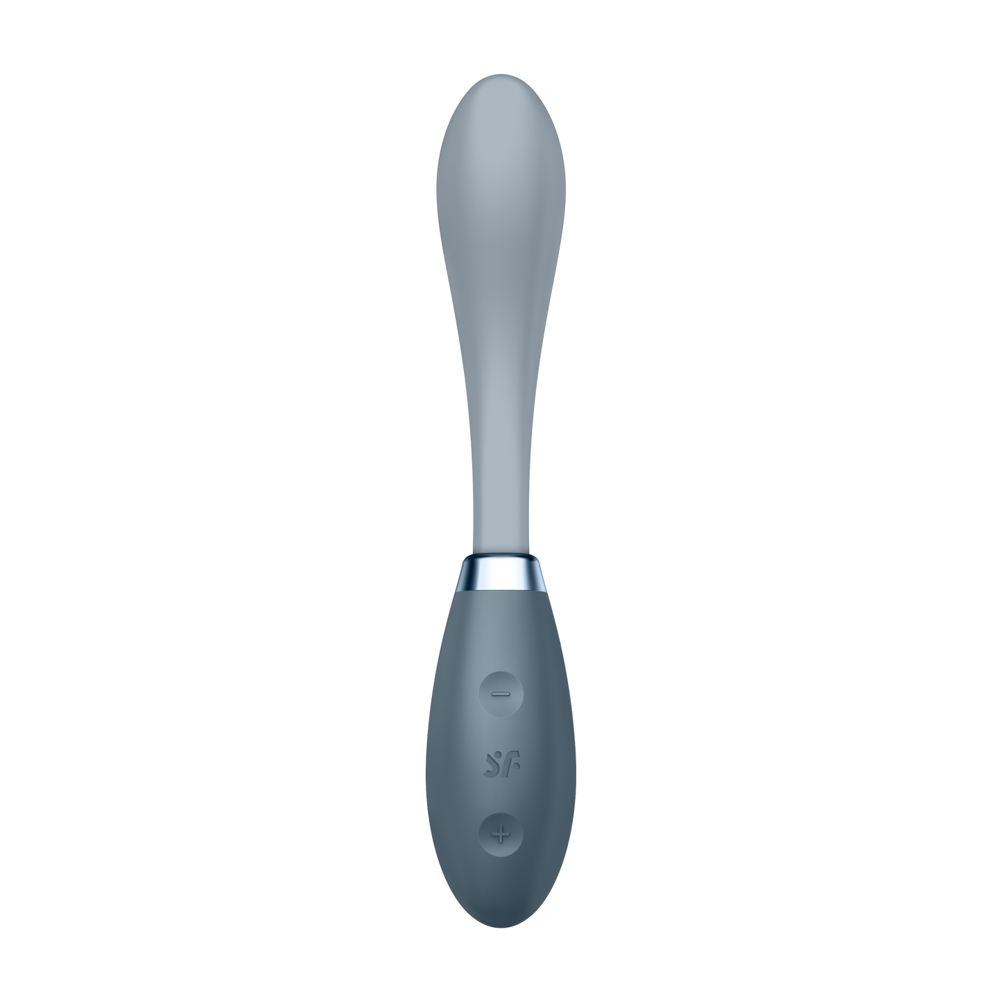 Front of the Satisfyer G-Spot Flex 3 Multi Vibrator with the intensity controls on the handle, marked by 1 and + with the SF logo in the middle.