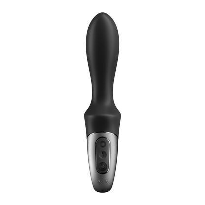 Front view of the Satisfyer Heat Climax Anal Vibrator with the controls visible at the centre of the handle, and the charging port at the very bottom of the handle