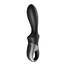 Load image into Gallery viewer, Front left side of the Satisfyer Heat Climax Anal Vibrator with the controls visible on the handle, and the charging port on the bottom of the handle