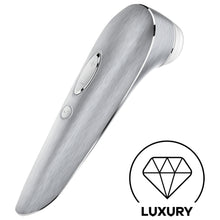 Charger l&#39;image dans la galerie, Back side of the Satisfyer High Fashion Luxury Air Pulse Stimulator + Vibration with the controls visible  on the handle marked by + - and a wave button. On the bottom right is a diamond icon for Luxury.