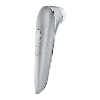 Back side of the Satisfyer High Fashion Luxury Air Pulse Stimulator + Vibration, controls are visible on the handle marked by a dual button with + / -, and an additional button with a wave.