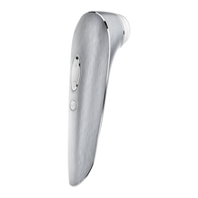 Load image into Gallery viewer, Back side of the Satisfyer High Fashion Luxury Air Pulse Stimulator + Vibration, controls are visible on the handle marked by a dual button with + / -, and an additional button with a wave.