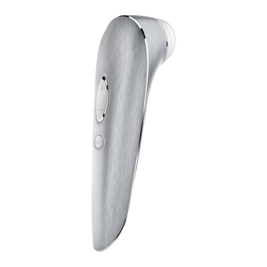 Back side of the Satisfyer High Fashion Luxury Air Pulse Stimulator + Vibration, controls are visible on the handle marked by a dual button with + / -, and an additional button with a wave.