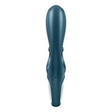 Load image into Gallery viewer, Back view of the Satisfyer Hug Me Rabbit Vibrator, with the SF logo on the lower part of the Rabbit Vibrator.