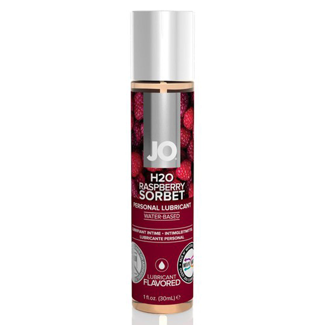 A bottle of JO H2O Raspberry Sorbet Personal Lubricant Water-Based Flavored 1 fl. oz. (30ml)
