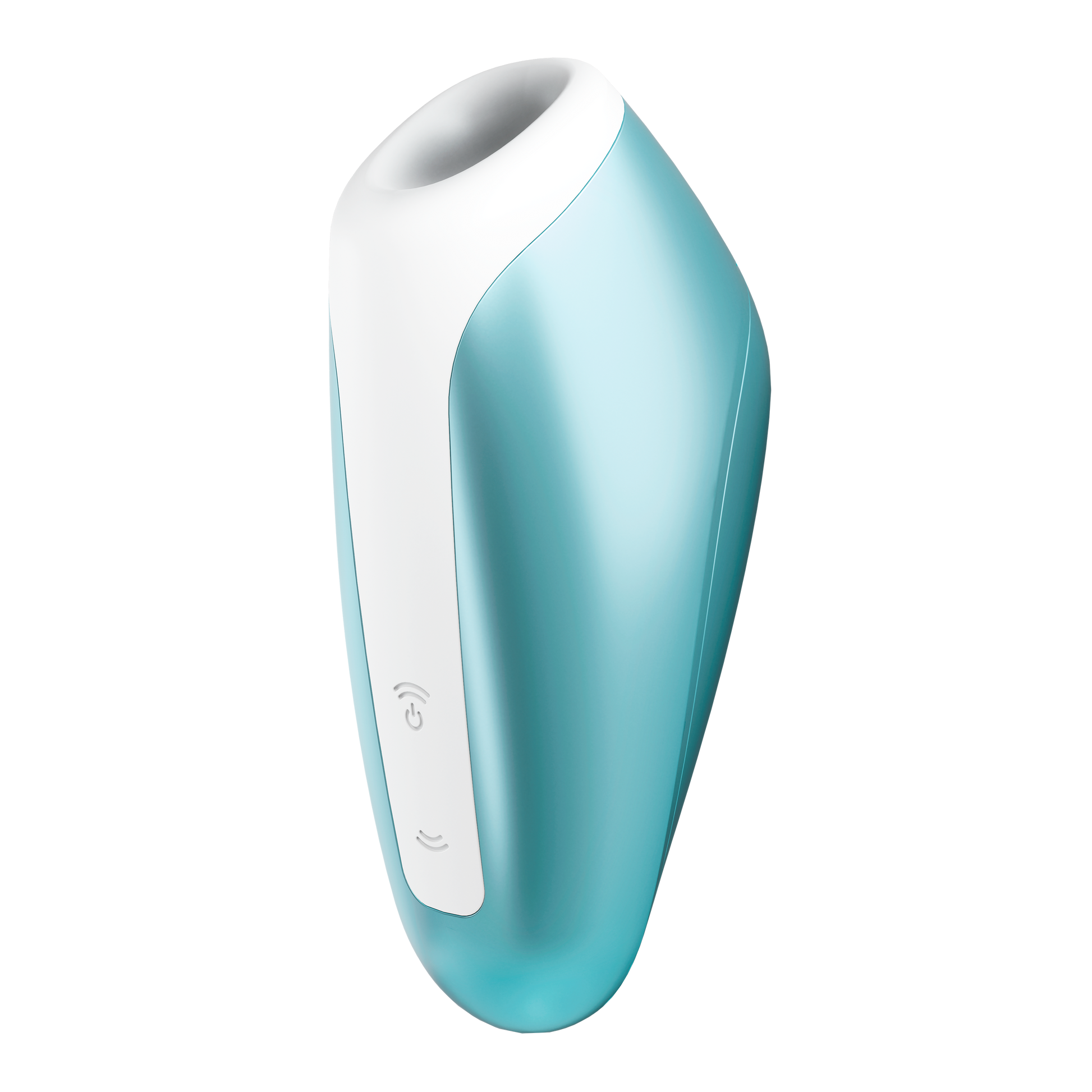 Ice Blue Satisfyer Love Breeze Air Pulse Stimulator front side view with controls visible at the bottom left.