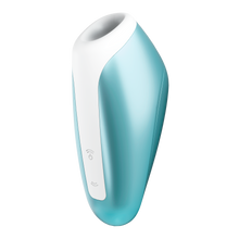 Load image into Gallery viewer, Ice Blue Satisfyer Love Breeze Air Pulse Stimulator front side view with controls visible at the bottom left.