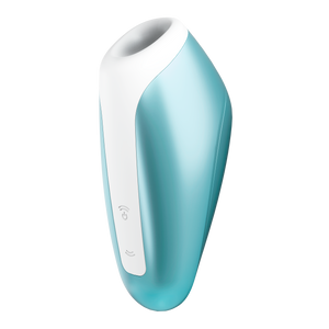 Ice Blue Satisfyer Love Breeze Air Pulse Stimulator front side view with controls visible at the bottom left.