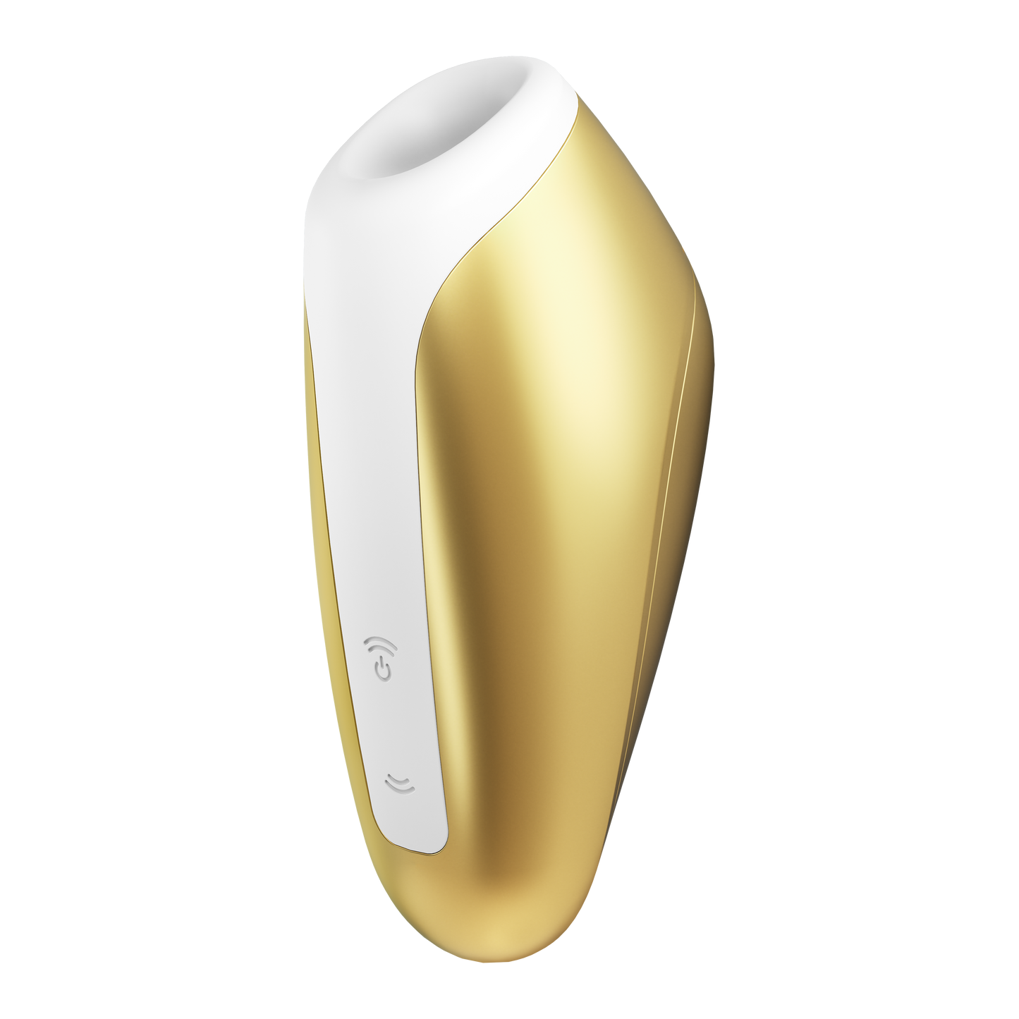 Yellow Satisfyer Love Breeze Air Pulse Stimulator front side view with controls visible at the bottom left.