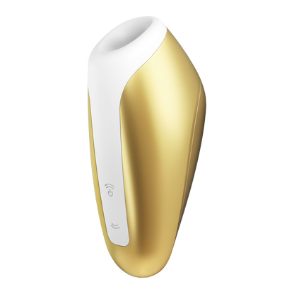 Yellow Satisfyer Love Breeze Air Pulse Stimulator front side view with controls visible at the bottom left.