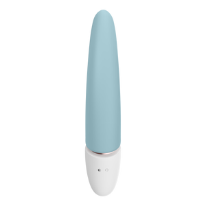 Back view of the rabbit vibrator from the Satisfyer Marvelous Four Air Vibes + Vibrator Set, the charging port is visible in the middle of the interchangeable battery.