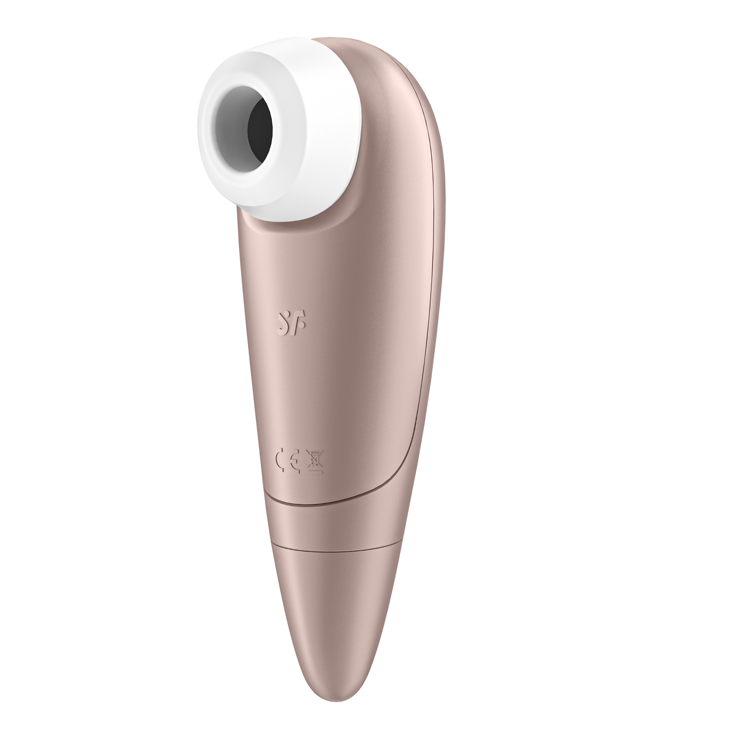 Right side of the Satisfyer Number One Air Pulse Stimulator, with the SF logo visible on the middle part of the product.