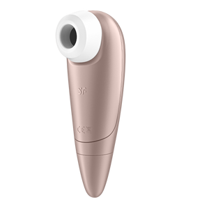 Right side of the Satisfyer Number One Air Pulse Stimulator, with the SF logo visible on the middle part of the product.