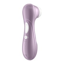 Charger l&#39;image dans la galerie, Back Left Side of the Satisfyer Pro 2 Air Pulse Stimulator with the white dual control buttons that are marked by + and -, and below is a seperate power button. On the lower part of the handle is the SF logo. 