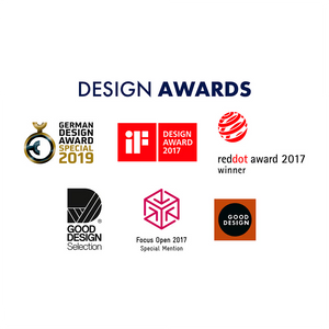 Design Awards for the Satisfyer Penguin Air Pulse Stimulator: German Design Awards Special 2019, iF Design Award 2017, reddot award 2017 winner, Good Design Selection, Focus Open 2017 Special Mention, and Good Design.