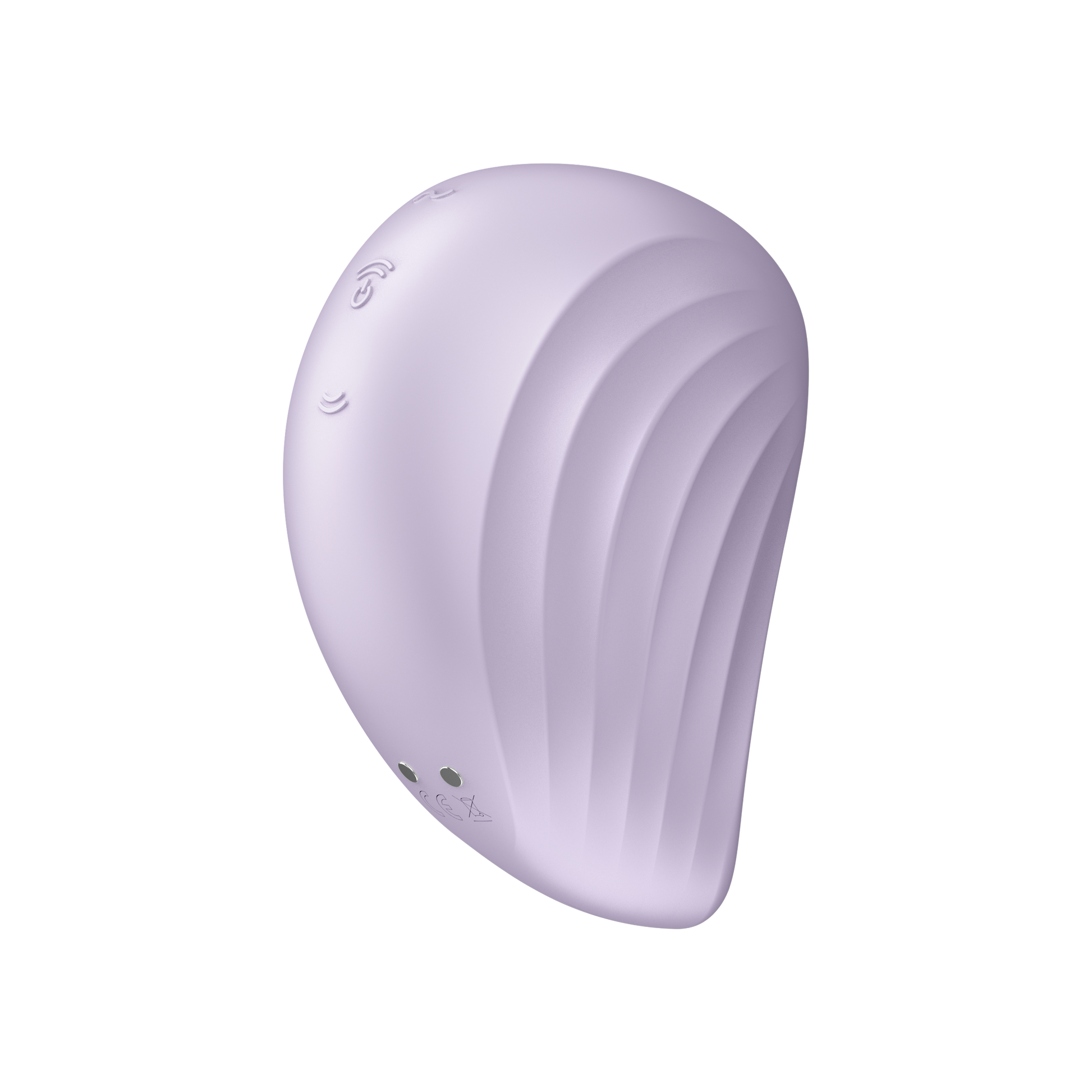 The left side of the Satisfyer Pearl Diver Air Pulse Stimulator with two bottom control buttons are visible from the left side of the product, at the bottom left is the charging port.