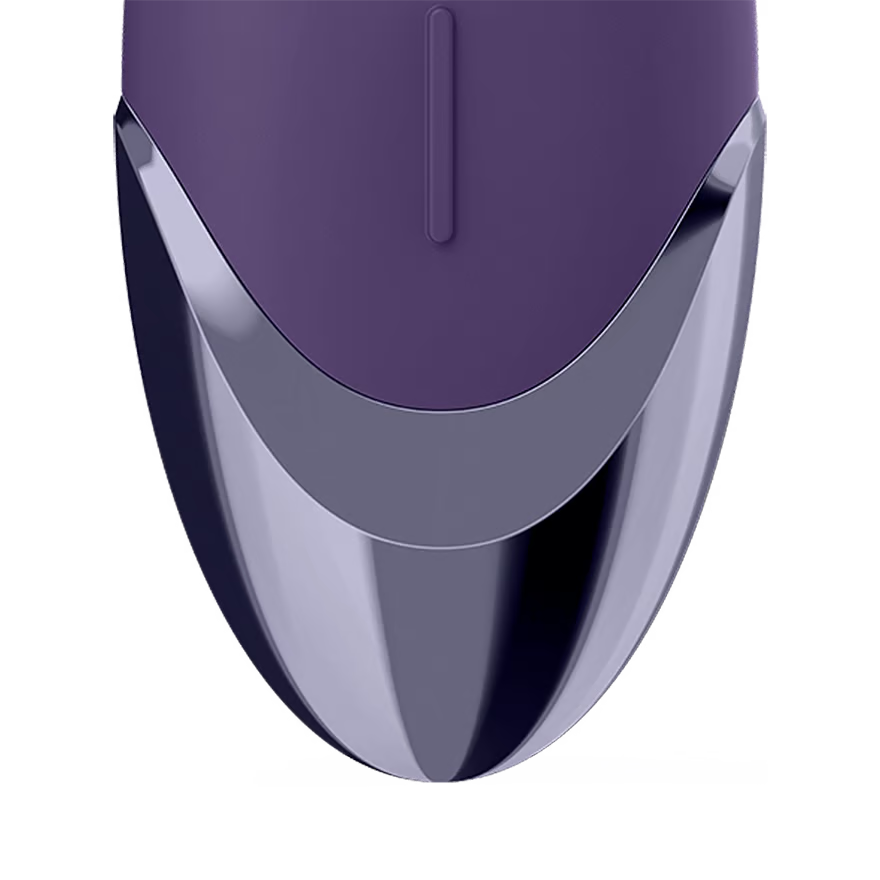 Close up of the Satisfyer Purple Pleasure Lay-on Vibrator with the vertical control button visible on the upper part of the product.