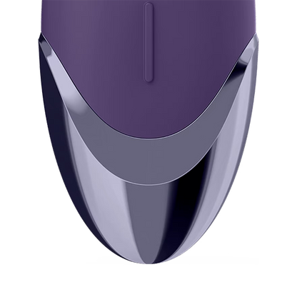 Close up of the Satisfyer Purple Pleasure Lay-on Vibrator with the vertical control button visible on the upper part of the product.