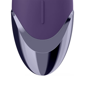 Close up of the Satisfyer Purple Pleasure Lay-on Vibrator with the vertical control button visible on the upper part of the product.