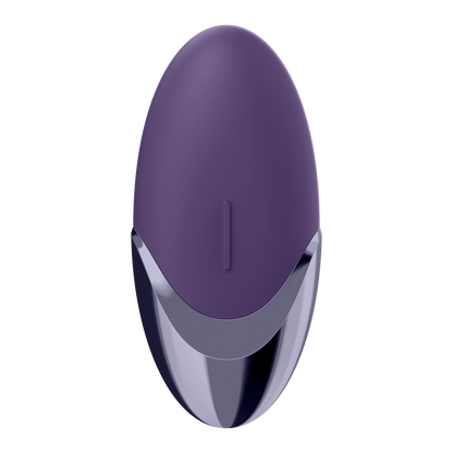 Top of the Satisfyer Purple Pleasure Lay-on Vibrator with the vertical control button visible in the middle of the product.