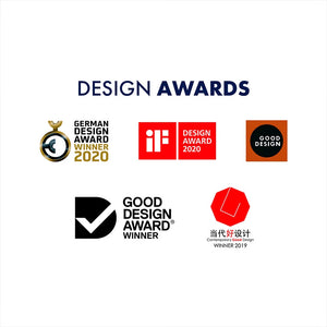 Design Awards: German Design Award Winner 2020, iF Design Award 2020, Good Design, Good Design Award Winner, and Contemporary Good Design Winner 2019.