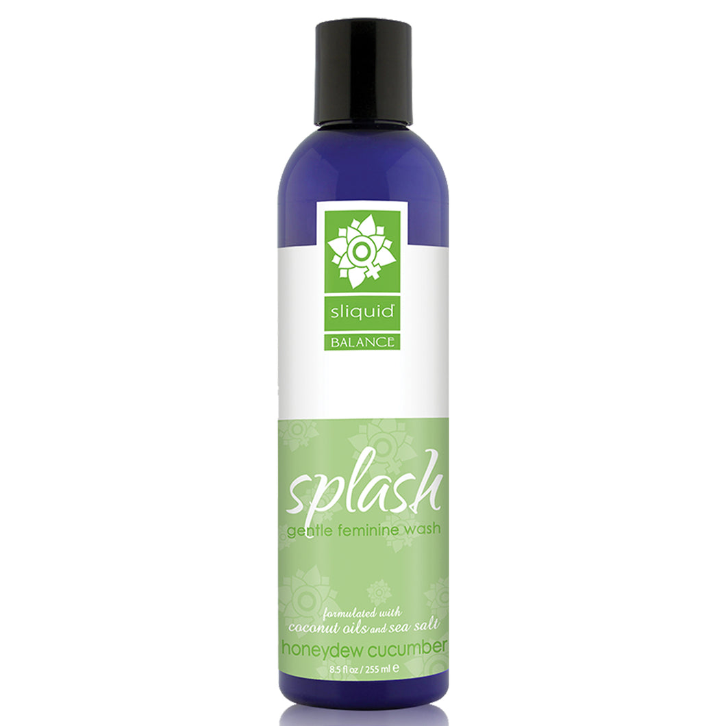 Sliquid Balance Splash gentle feminine wash formulated with coconut oils and Sea Salt honeydew cucumber 8.5 fl oz / 255 ml