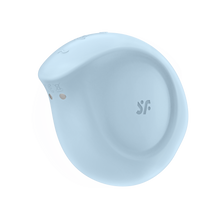 Load image into Gallery viewer, Back side of the Satisfyer Sugar Rush Air Pulse Stimulator, on the top are partially visible control buttons, on the side of the product is the engraved SF logo, and on the upper back is the charging port.