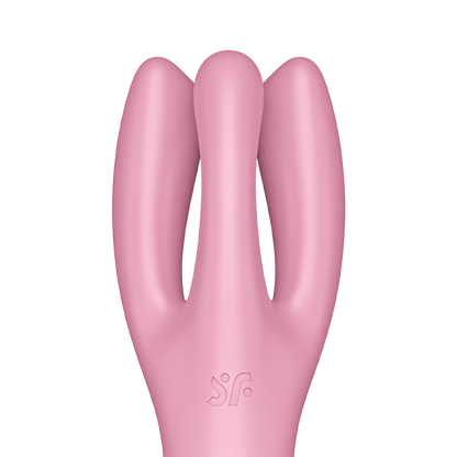 Close up of the 3 arms on the Satisfyer Threesome 3 Vibrator, below is the engraved SF logo.