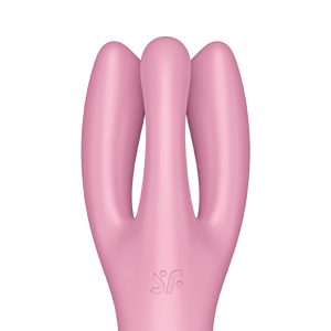 Close up of the 3 arms on the Satisfyer Threesome 3 Vibrator, below is the engraved SF logo.