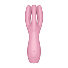 Load image into Gallery viewer, Front of the Satisfyer Threesome 3 Vibrator centre top is the engraved SF logo, below are the control buttons marked by -, +, and a horizontal wave.