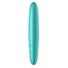 Load image into Gallery viewer, Front right side of the  Satisfyer Ultra Power Bullet 6 Vibrator, the power button is visible on the top left on the handle and below is the SF logo.