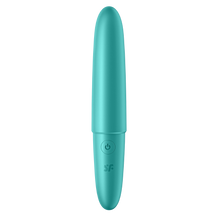 Load image into Gallery viewer, Front of the  Satisfyer Ultra Power Bullet 6 Vibrator with the power button on the top part of the handle, and below is the SF logo.