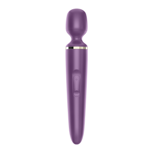 Front os the Satisfyer Wand-er Women purple Wand Vibrator showing the intensity controls marked with + and -